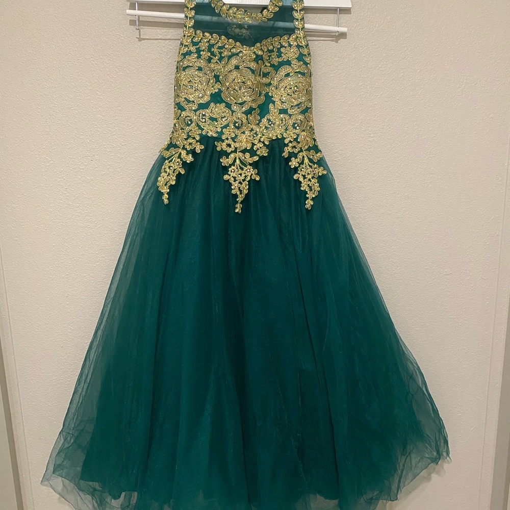Elegant Green and Gold Kids Dress